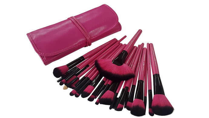 Puna Store 24 Piece Makeup Brush Set with Storage Pouch (Pink)