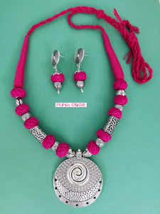 Puna Store  Oxidized Silver Thread Necklace Jewel Set