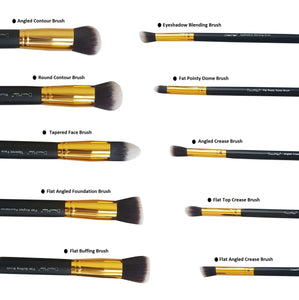 Dream Maker 10 Piece Makeup Brush Set Without Pouch Model DM-140 (Black+Gold)