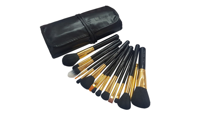 L’Rivara 15 Piece Makeup Brush Set with PU Leather Case LR-123 (Black+Gold)
