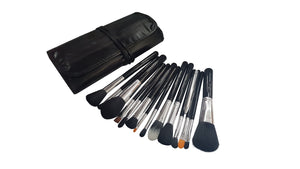L’Rivara 15 Piece Makeup Brush Set with PU Leather Case LR-124 (Black+Silver)
